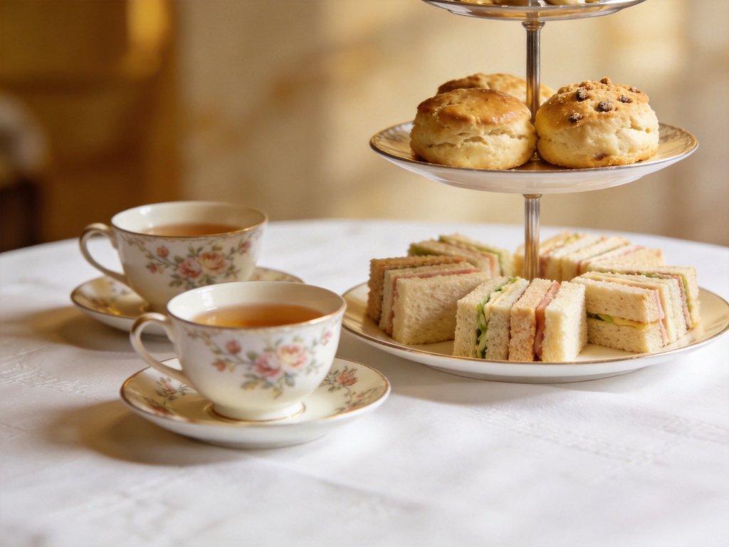 Elegant afternoon tea setup with tiered stand and fine china