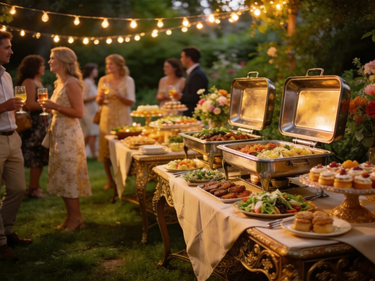 Temperature management with chafing dishes and cooling containers for outdoor catering